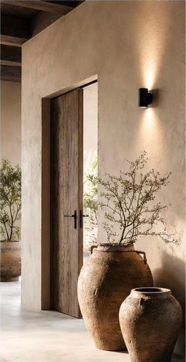 L’entrée voûtée d’un des gîtes, portes en bois ouvertes sur le jardin